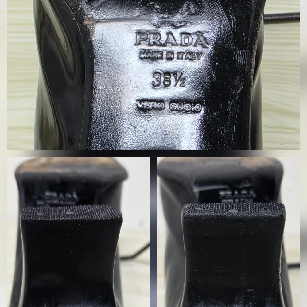 Prada Black Leather Mid Heel Pumps, Size 8 38½